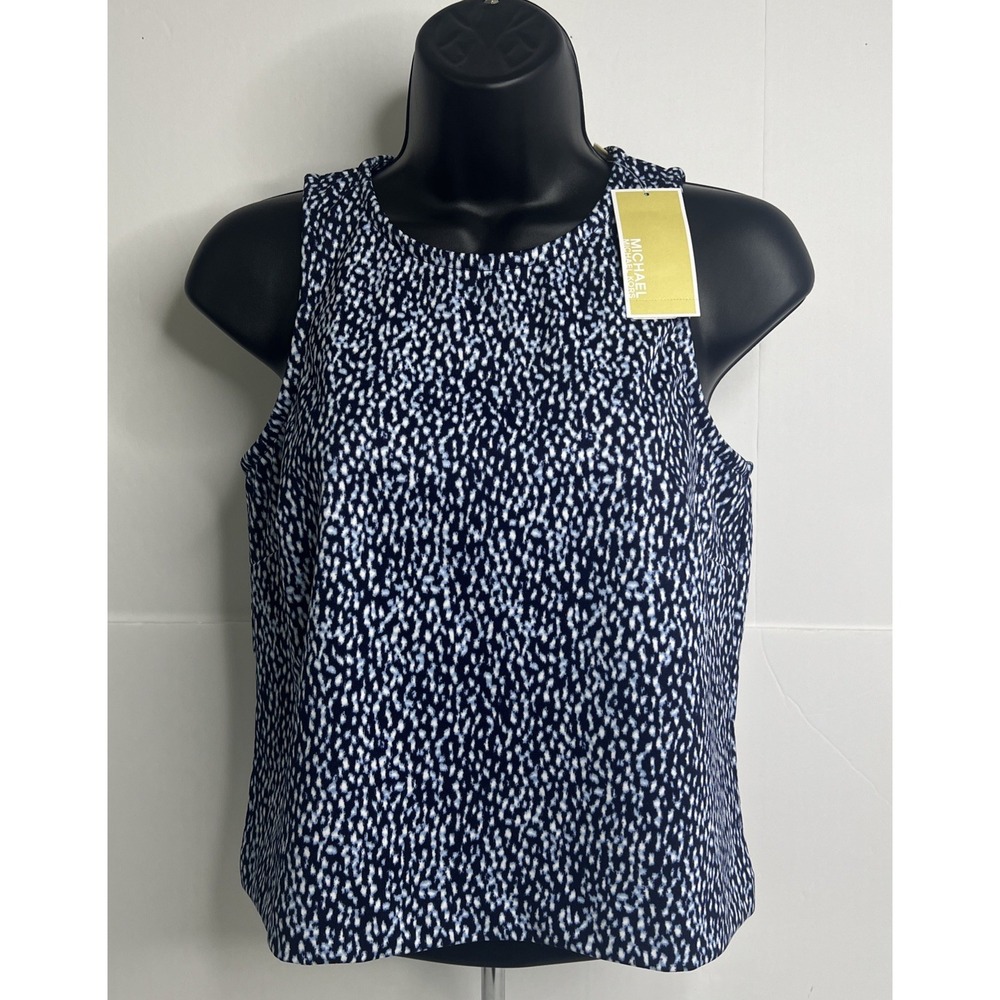 Michael Kors (MK) Women's Printed Blue Tank Top Zipper Back Size Small~‎ NWT